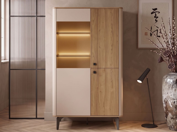 Vitrine basse avec éclairage LED Arelis Kashmir, Noyer Royal