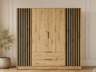 Armoire Portes Battantes Macron marron à lamelles