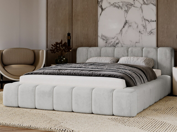 Lit Coffre rembourré avec sommier relevable 120x200 Ibiza Gris clair