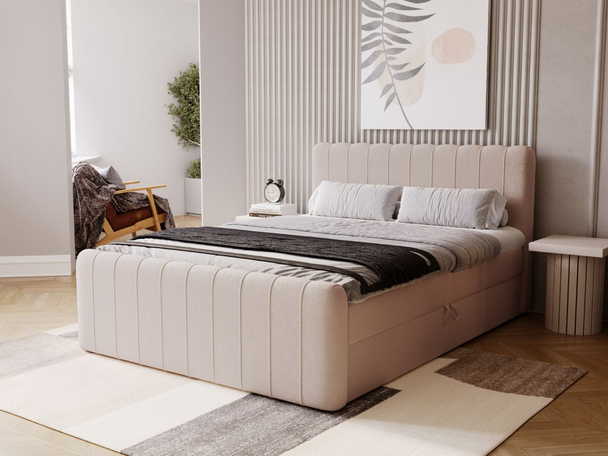 Lit Boxspring avec Coffre de Rangement 160x200 Osteno Beige