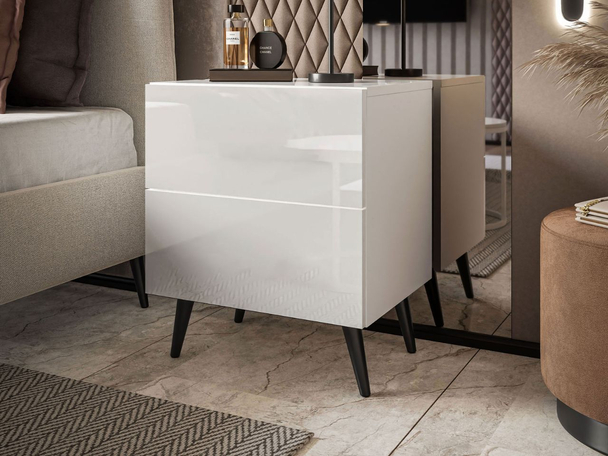Table de chevet avec tiroirs Noaé Lux Blanc brillant
