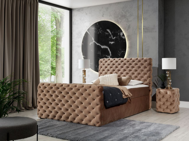 Lit Boxspring avec Coffre de Rangement 120x200 Cleo Lux Beige