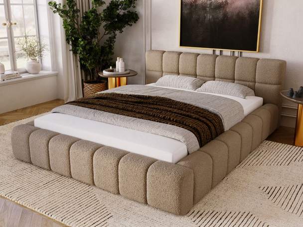 Lit Coffre rembourré avec sommier relevable 160x200 Alicante Marron