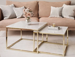 Table basse sur cadre doré Asumi Blanc brillant 36x42