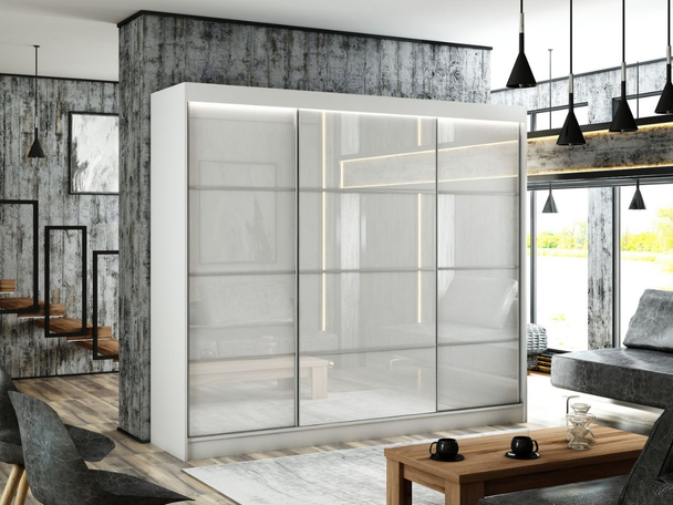 Armoire à portes coulissantes avec éclairage LED Ponti Blanc