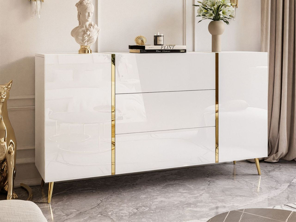 Buffet à Tiroirs à pieds hauts Lunelie Brillant blanc