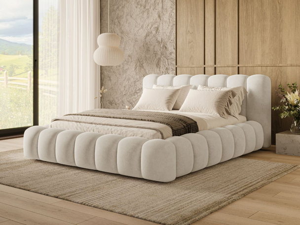 Lit Coffre rembourré avec sommier relevable 160x200 Averia Beige