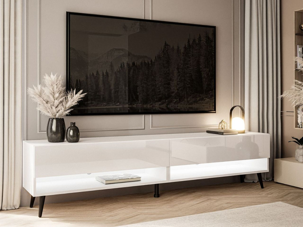 Meuble TV pour salon 180 cm avec pieds en métal Aurelie Brillant blanc