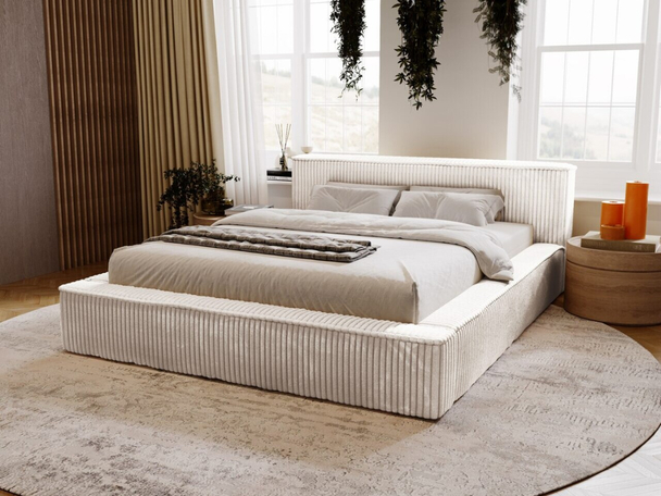 Lit Coffre rembourré avec sommier relevable 140x200 Lago Gris clair