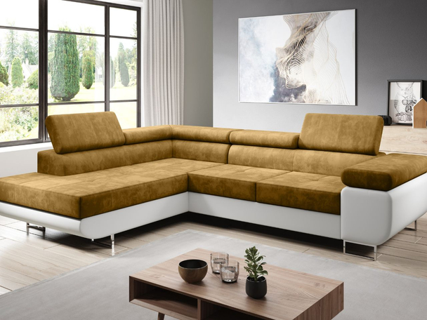 Canapé d'Angle Gauche Convertible avec Coffre Solam L Blanc, Jaune