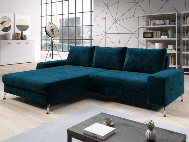 Canapé d'Angle Convertible avec Coffre Tonny Bleu foncé