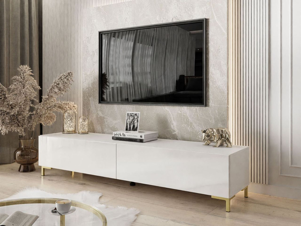 Meuble TV Rangement avec éclairage LED Sorelle blanc brillant