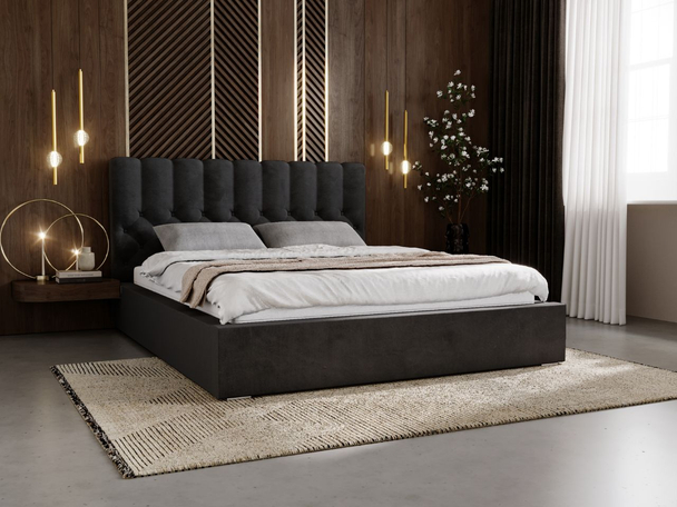 Lit Coffre rembourré avec sommier relevable 160x200 Roma Noir