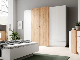Armoire Portes Battantes Morten Blanc, Chêne doré Craft
