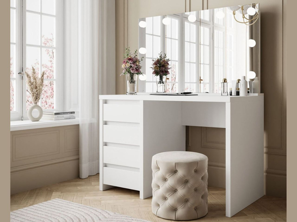 Coiffeuse avec grand miroir et éclairage Nesso Blanc mat