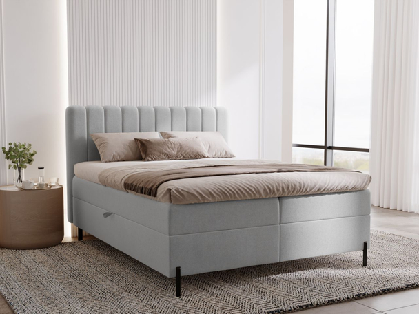 Lit Boxspring avec Coffre de Rangement 160x200 Primavera Gris clair