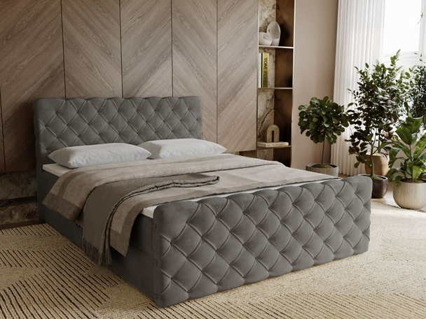 Lit Boxspring avec Coffre de Rangement 160x200 Lunaris Gris foncé