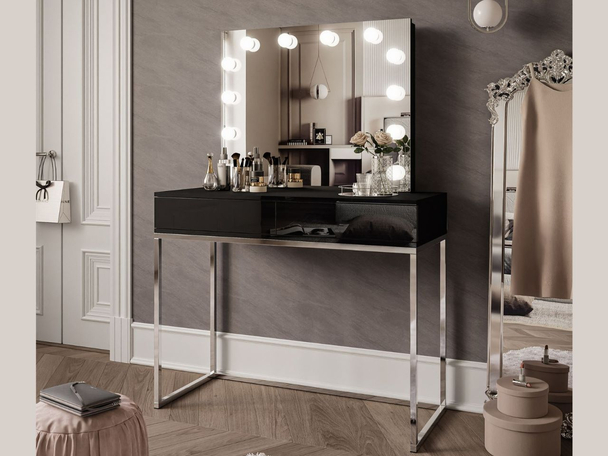 Coiffeuse glamour avec miroir et éclairage LED Brisa Brillant noir