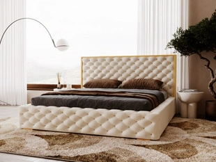 Lit Coffre rembourré avec sommier relevable 200x200 Wave Beige