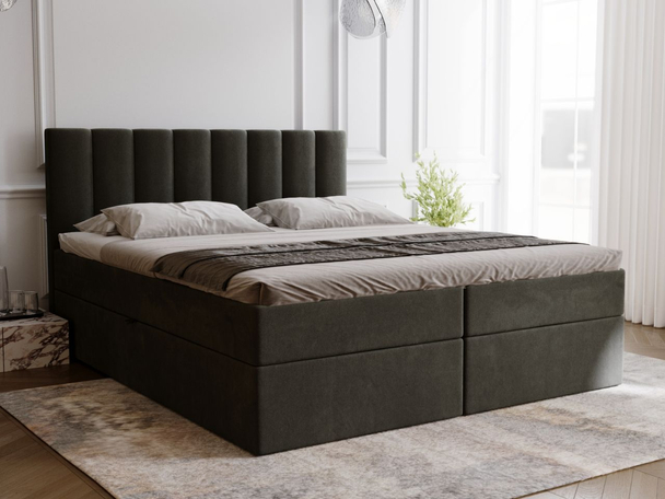 Lit Boxspring avec Coffre de Rangement 160x200 Mocca Gris foncé