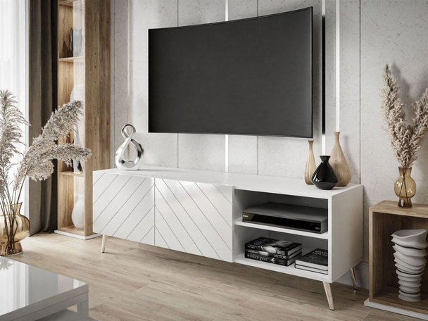 Meuble TV avec façades fraisées Vionel Blanc brillant