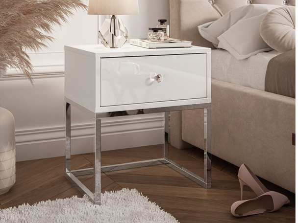 Table de chevet avec cadre en métal Brisa Brillant blanc