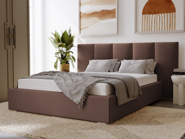 Lit Coffre rembourré avec sommier relevable 160x200 Lizbona Marrron