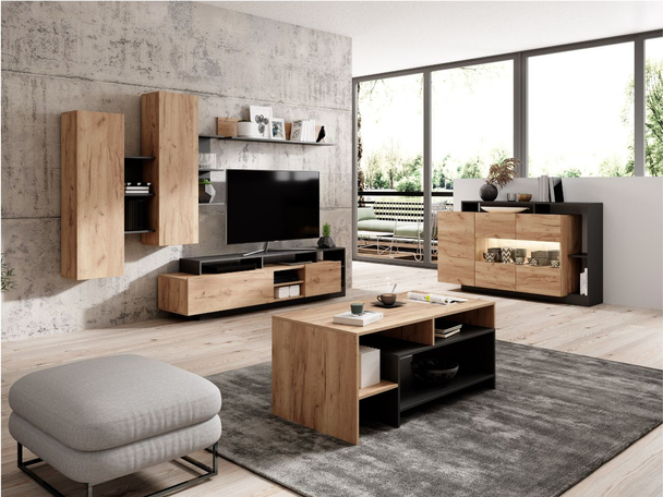 Ensemble de meubles de salon Alvano Chêne doré Craft, Anthracite