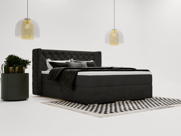 Lit Boxspring avec Coffre de Rangement 180x200 Lion Noir