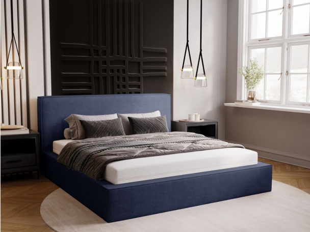 Lit Coffre rembourré avec sommier relevable 160x200 Monaco Bleu