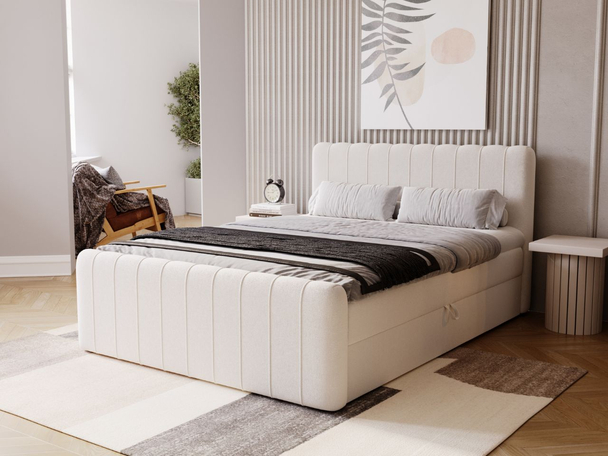 Lit Boxspring avec Coffre de Rangement 180x200 Osteno Crème