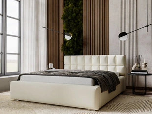 Lit Coffre rembourré avec sommier relevable 180x200 Hugo Beige