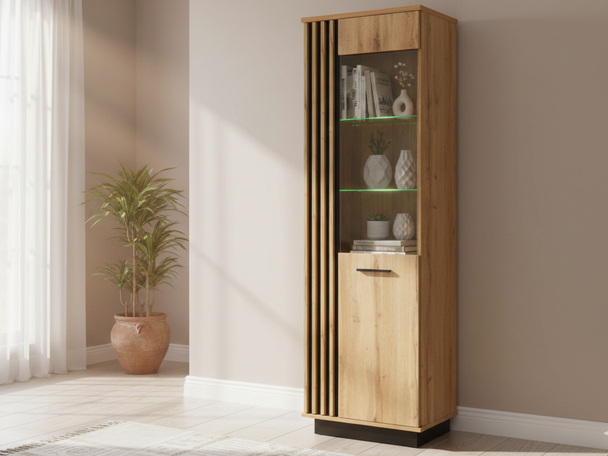 Moderne Vitrine avec LED Lavore Chêne de Wotan, noir