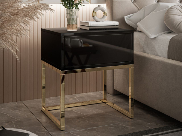 Table de chevet avec cadre en métal Brisa Brillant noir