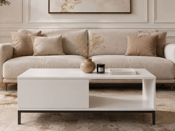 Table Basse avec Rangement Soroko Blanc