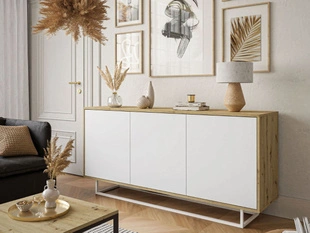 Commode glamour pour le salon Vivance Blanc mat, Chêne Artisan