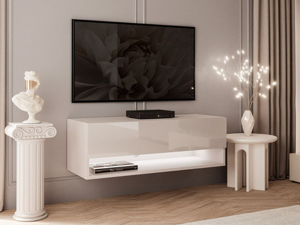 Meuble TV mural de 90 cm avec éclairage LED Aurelie Cachemire brillant