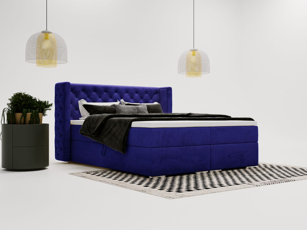 Lit Boxspring avec Coffre de Rangement 140x200 Lion Bleu