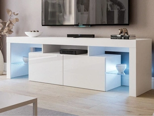 Meuble TV Rangement suspendu avec portes et surmeuble Nodoo Blanc