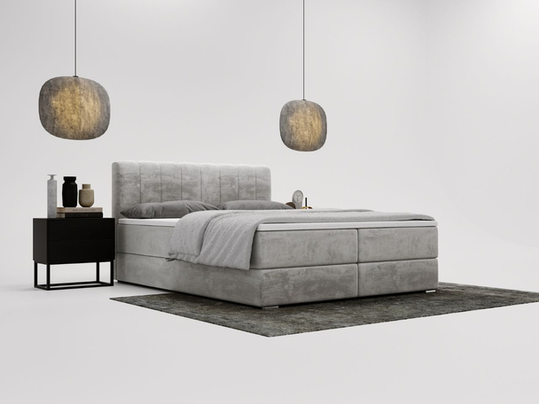 Lit Boxspring avec Coffre de Rangement 140x200 Forte Gris clair