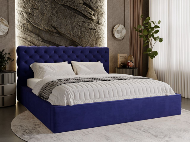 Lit Coffre rembourré avec sommier relevable 120x200 Apollo Bleu