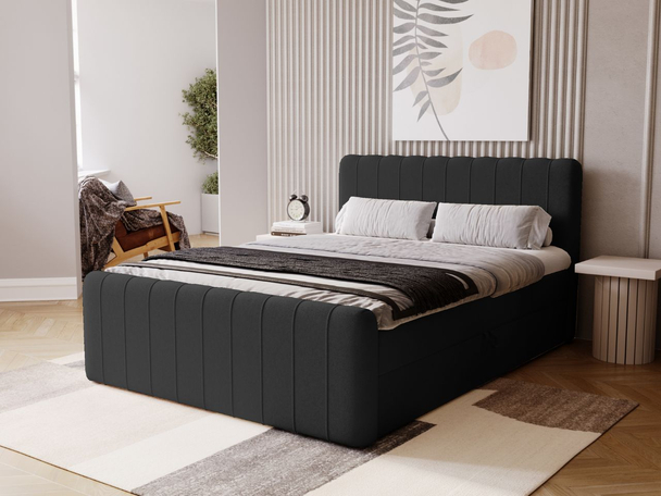 Lit Boxspring avec Coffre de Rangement 140x200 Osteno Noir