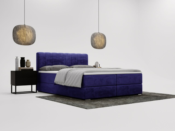 Lit Boxspring avec Coffre de Rangement 140x200 Forte Bleu foncé