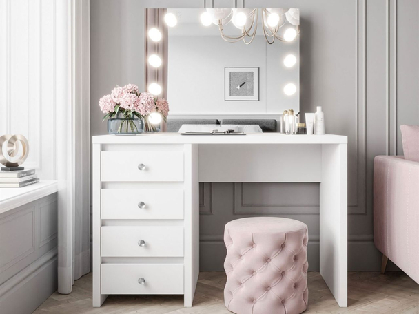Coiffeuse avec grand miroir et éclairage Nesso Blanc mat