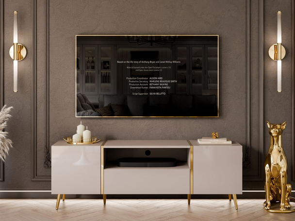 Meuble TV Rangement avec Portes et Tiroir Lunelie  Cachemire