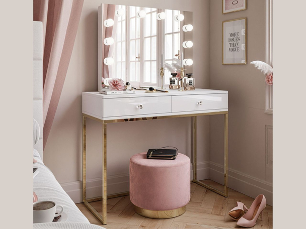 Coiffeuse glamour avec miroir et éclairage LED Brisa Brillant blanc