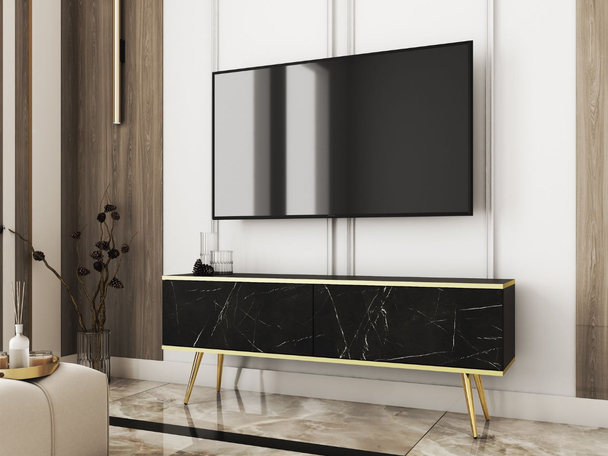 Meuble TV Rangement Diolo Marbre noir