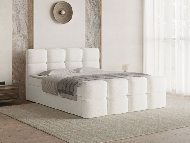 Lit Boxspring avec Coffre de Rangement 160x200 Rivon Créme
