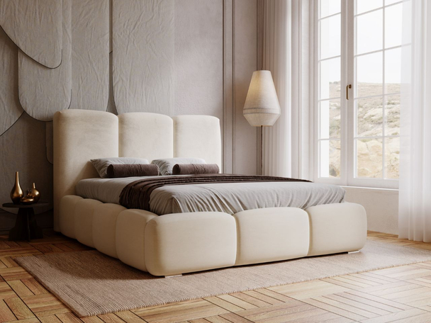 Lit Coffre rembourré avec sommier relevable 120x200 Bubble Beige