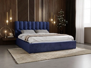 Lit Coffre rembourré avec sommier relevable 120x200 Roma Bleu foncé